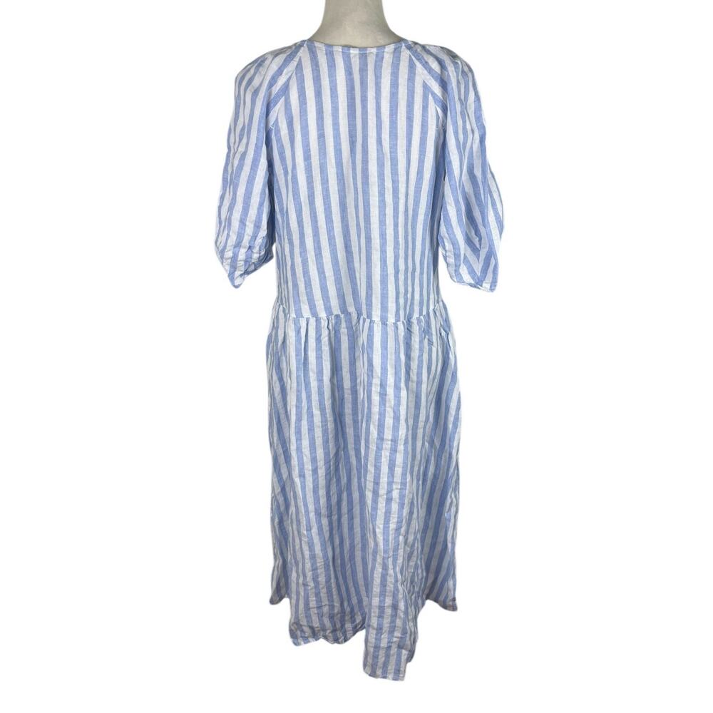 Everlane The Linen Oversized Puff Sleeve Midi Dress Striped Blue V-Neck Size XS - Picture 7 of 11